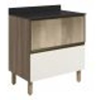Balcao Tampo 2G Vidro 80cm MDF Kali 16415 Carvalho Toq Off White Cetim Nicioli