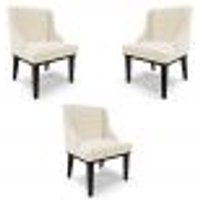 Kit 3 Cadeiras Decorativas Sala de Jantar Base Fixa de Madeira Firenze Linho Bege/Preto G19 - Gran Belo