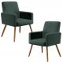 Kit 02 Poltronas Decorativas Para Sala Estar Maria W01 Pés Palito Linho Verde Musgo - Lyam Decor