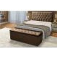 Cabeceira e Calçadeira Baú Solteiro 90cm Para Cama Box Sofia Suede Marrom - DS Móveis