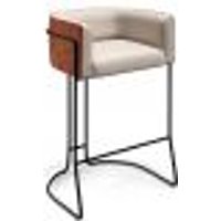 Banqueta Decorativa Fixa Base Aço Preto Betina D02 Linho Bege C-107 Corano Marrom B-38 - Lyam Decor