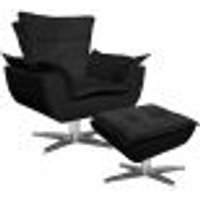 Poltrona Decorativa Base Giratória Cromada com Puff Opla Suede Preto - Ibiza