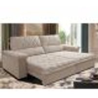 Sofá Retrátil e Reclinável 2,75m Molas Ensacadas Cama inBox Big Home com Bordado 3D Velusoft Bege