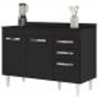 Balcão Gabinete Para Pia 120cm 3 Portas com Tampo Suécia Preto - Lumil