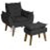 Poltrona/Cadeira Decorativa E Puff Glamour Com Pés Quadrado Preto