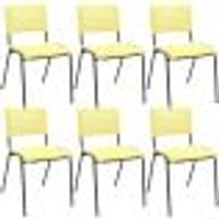 Kit 06 Cadeiras Empilhável Fixa Escritório Multiuso Base Preta Kimi P03 Amarelo - Lyam Decor