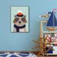 Quadro Infantil Guaxinim na Neve 100x70 Filete Preto