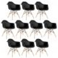 Kit 10 cadeiras Charles Eames Eiffel DAW com braços e pés de madeira clara Preto
