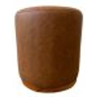 Puff Barcelona Decorativo com Couro Caramelo e Base Madeira