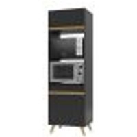 Paneleiro 2 Portas 63cm para Forno e Microondas Veneza Multimóveis V3679 Preto/Dourado