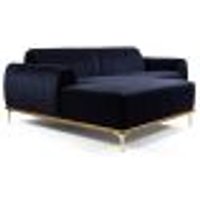 Sofá 255cm 4 Lugares com Chaise Esquerdo Pés Gold Molino B-287 Veludo Marinho - Domi