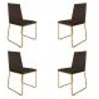 Kit 4 Cadeiras de Jantar Estofada Lille Base Gold Veludo Marrom - Montanaris Decor