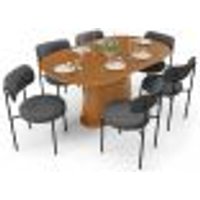 Mesa Valência com 06 Cadeiras Para Sala de Jantar Louise L02 Linho Cinza Escuro - Lyam Decor