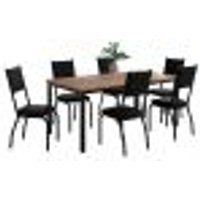 Conjunto de Mesa Retangular com Tampo de MDP Amadeirado e 6 Cadeiras Adriana II Revestimento Sintético Preto