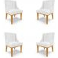 Kit 4 Cadeiras Decorativas Sala de Jantar Base Fixa de Madeira Firenze PU Branco Brilho/Castanho G19 - Gran Belo