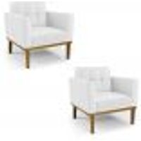 Kit 2 Poltronas Decorativas Karen Pés Fixo em Madeira Castanho PU Branco G19 - Gran Belo