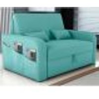 Sofá Cama 2 Lugares com Baú Bannow Veludo Verde Menta