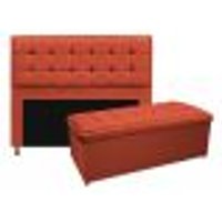 Kit Cabeceira e Calçadeira Copenhague 140 cm Casal Suede Terracota - Amarena Móveis
