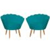 Kit 2 Poltronas Decorativa para Sala de Estar Charm Suede Azul Turquesa - Montanaris Decor
