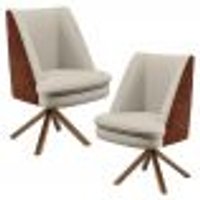 Kit 02 Poltronas Decorativa Base Giratória Pérsia D02 Linho Bege C-107 Corano Marrom B-38 - Lyam Decor