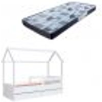 Cama Infantil Montessoriana Miney 2 GV Branco com Colchão Astra D20 Preto e Cinza