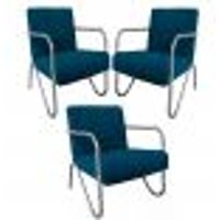 Kit 5 Poltronas Para Sala de Espera Recepção Em Suede Azul Marinho Com Braços Cromados Decorativa Confortável Até 120 Kg - PS