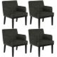Kit 04 Poltronas Decorativas Sala de Estar Base Preto Beatriz W01 Linho Chumbo - Lyam Decor