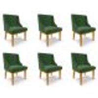 Kit 6 Cadeiras Decorativas Sala de Jantar Base Fixa de Madeira Firenze Suede Verde/Castanho G19 - Gran Belo