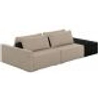 Sofá Ilha Modular Para Sala 232cm com Puff Dublin K01 Linho Bege e Sintético Preto - Lyam Decor