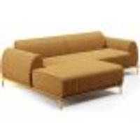 Sofá 4 Lugares com Chaise Esquerdo Para Sala de Estar Molino 265cm D02 Base Castanho Pés D'ouro Prime Bouclê Mostarda PB-03 - Lyam Decor