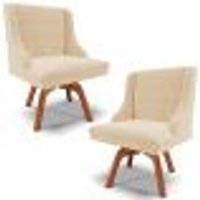 Kit 2 Cadeiras Decorativas Sala de Jantar Base Giratória de Madeira Firenze Suede Bege/Natural G19 - Gran Belo