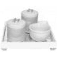 Kit Higiene Espelho Potes, Molhadeira e Capa Flor de Liz Prata Quarto Bebê Unissex