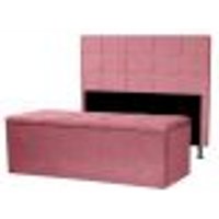 Kit Cabeceira e Calçadeira Baú Casal 1,40m Roma Suede Rosa Dal Poz Estofados