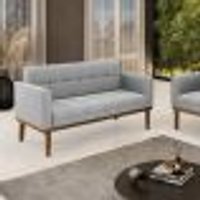 Poltrona Namoradeira Decorativa Karen Pés Fixo em Madeira Castanho Suede Cinza G19 - Gran Belo