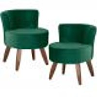 Kit 02 Poltronas Decorativas Sala de Estar Pés de Madeira Ayla Veludo Verde - Gran Belo