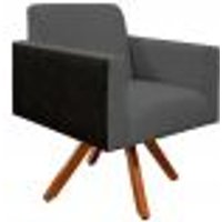 Poltrona Decorativa Base Giratória de Madeira Helô L02 Linho Chumbo Couríssimo Preto - Lyam Decor