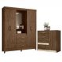 Cômoda e Roupeiro com Espelho Cairo Castanho Wood