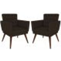 Kit 02 Poltronas Decorativa Pés Palito Nina Encosto Estilo Capitonê Marrom - DS Móveis