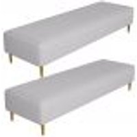 Kit 02 Puffs Decorativo Sala de Estar Bali W01 Pés Palito 170x60cm Linho Cinza - Lyam Decor