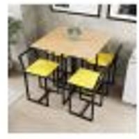 Conjunto Mesa Pinus 4 Cadeiras Estofado Industrial Black e Amarelo