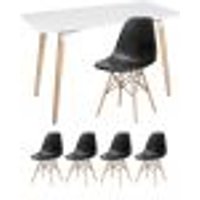 Mesa de jantar retangular Eames 60 x 120 cm branco + 4 cadeiras Eiffel DSW Preto