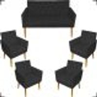 Kit Namoradeira + 4 Poltronas Decorativas Para Sala Nina Com Base E Capitonê Suede Preto Pé Castanho - Clique E Decore
