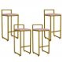 Kit 04 Banquetas Altas Para Cozinha Sala De Jantar Hanna L02 Dourado Suede Rosê - Lyam Decor