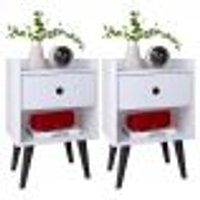Mesa Cabeceira 1 Gaveta Organizadora Nicho Aberto Decorativo Pés Palito Retrô Mesinha Quarto - Branco/Preto - RPM Móveis