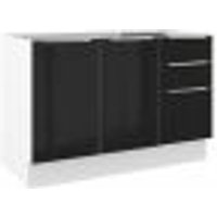 Balcão Gabinete de Pia Madesa Lux 120 cm 2 Portas 3 Gavetas - Branco/Preto