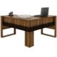 Mesa de Canto para Escritório em L Angular Detalhe Ripado Nogal/Preto