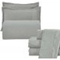 Kit Cobre Leito Casal Padrão + Jogo de Lençol Micropercal 300 Fios com Bordado Inglês Santorini 7 Peças - Cinza