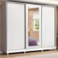 Guarda Roupa Casal 100% MDF Madesa Eros 3 Portas de Correr com Espelho com Pés - Branco