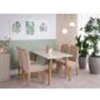 Conjunto de Mesa de Jantar Adele com Tampo de Vidro Off White e 4 Cadeiras Estofadas Clarice Suede Nude e Madeira