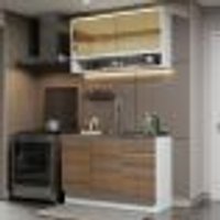 Cozinha Compacta Madesa Glamy 120002 com Armário e Balcão (Sem Tampo e Pia) - Branco/Rustic
